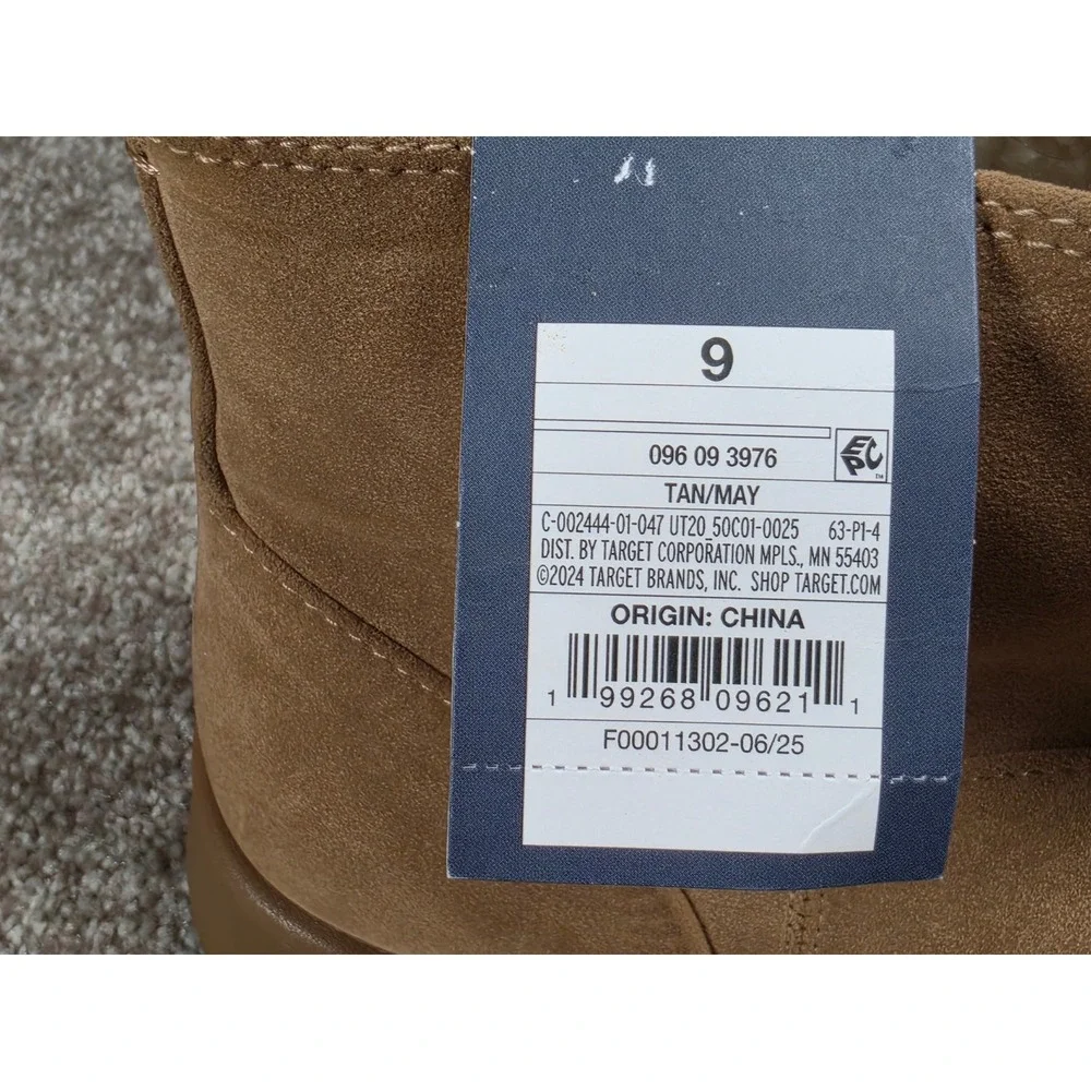 Universal Thread May Tan Faux Suede Shearling Lined Ankle Boots Memory Foam 9
